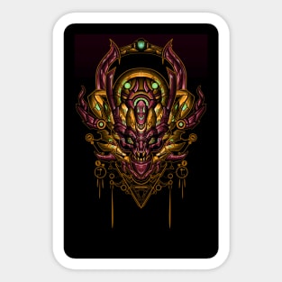 steampunk tengu head mecha cyborg art Sticker